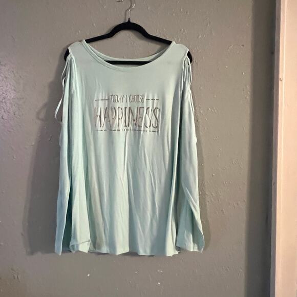 Lane Bryant womens mint “I Chose Happiness” long sleeve peekaboo sleeve yoga top - Picture 1 of 11